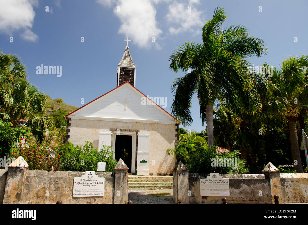 Le Indie occidentali francesi, isola caraibica di Saint Barthelemy (St. Bart's), la città capitale di Gustavia. San Bartolomeo la chiesa Foto Stock