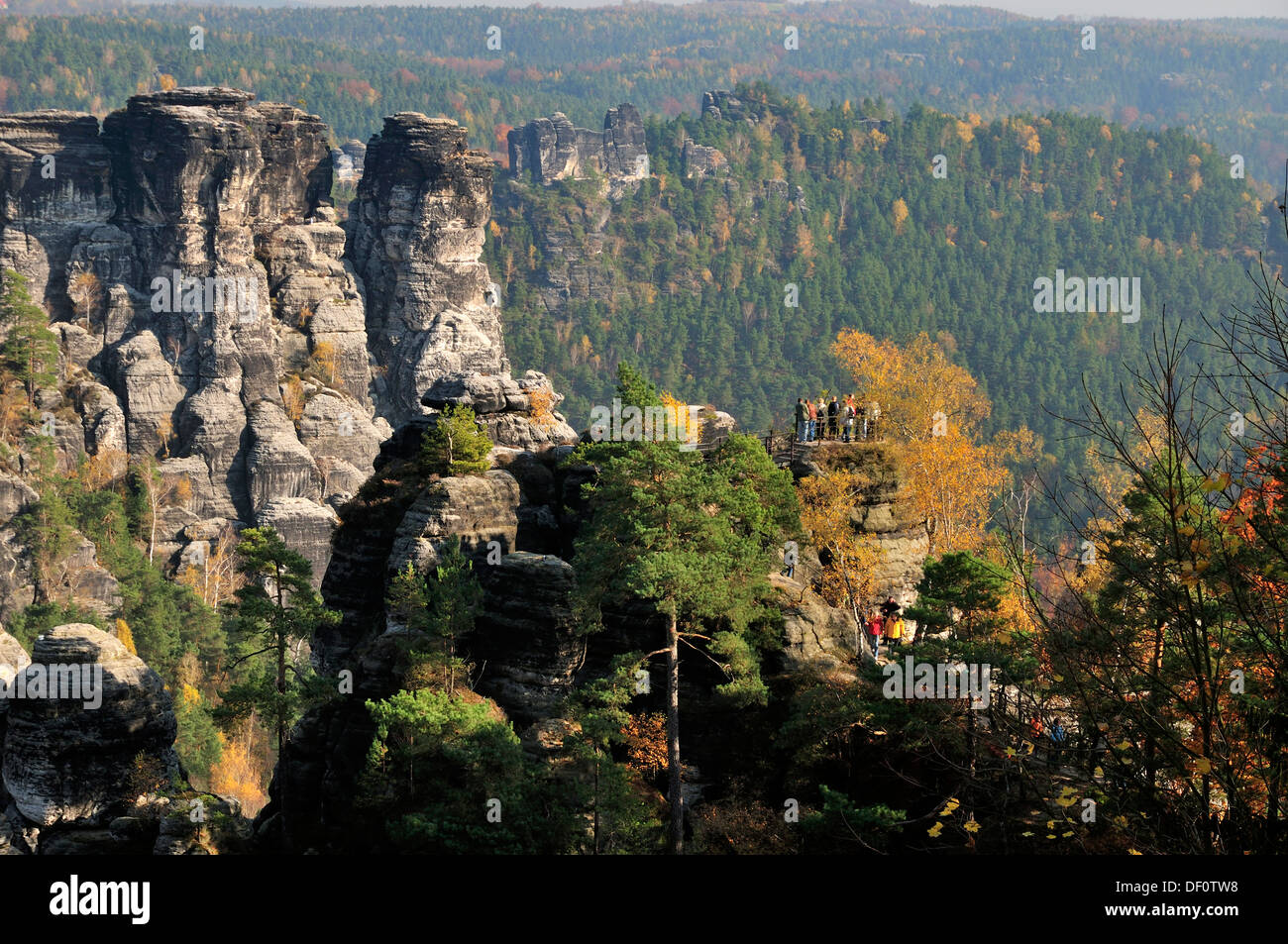 Vantage point Ferdinandsstein nel massiccio bastione, Svizzera Sassone, Aussichtspunkt Ferdinandsstein Basteimassiv im Foto Stock