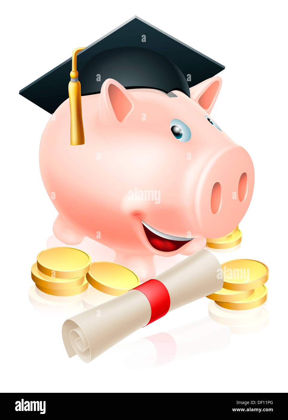 Corsi di formazione o di apprendimento o di essendo qualificato concetto. Carpenter con malta consiglio laureato cappuccio, il martello e il certificato di diploma Foto Stock