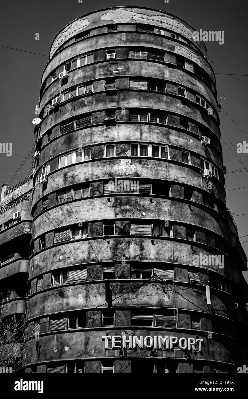 La Romania, Bucarest edificio cilindrico Foto Stock