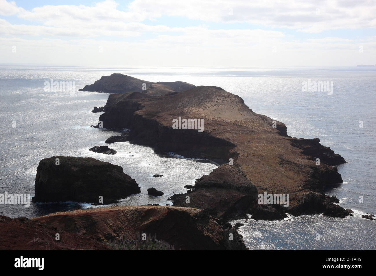 Madera, il cappuccio Ponta de Sao Lourenco, paesaggio all'estremità orientale dell'isola, Ilheu de Agostinho Foto Stock