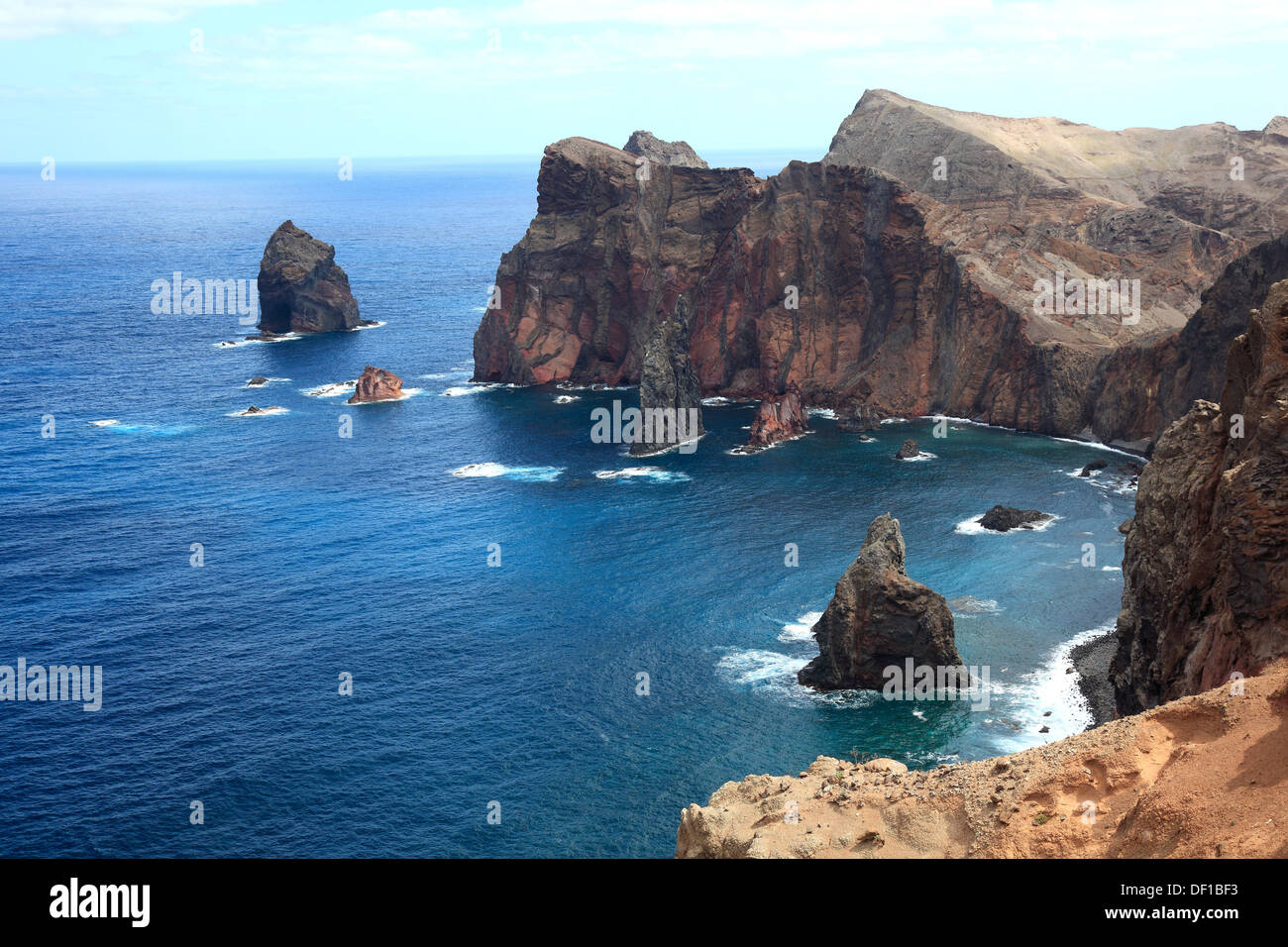 Madera, il cappuccio Ponta de Sao Lourenco, l'estremità orientale dell'isola paesaggio, formazioni rocciose Foto Stock