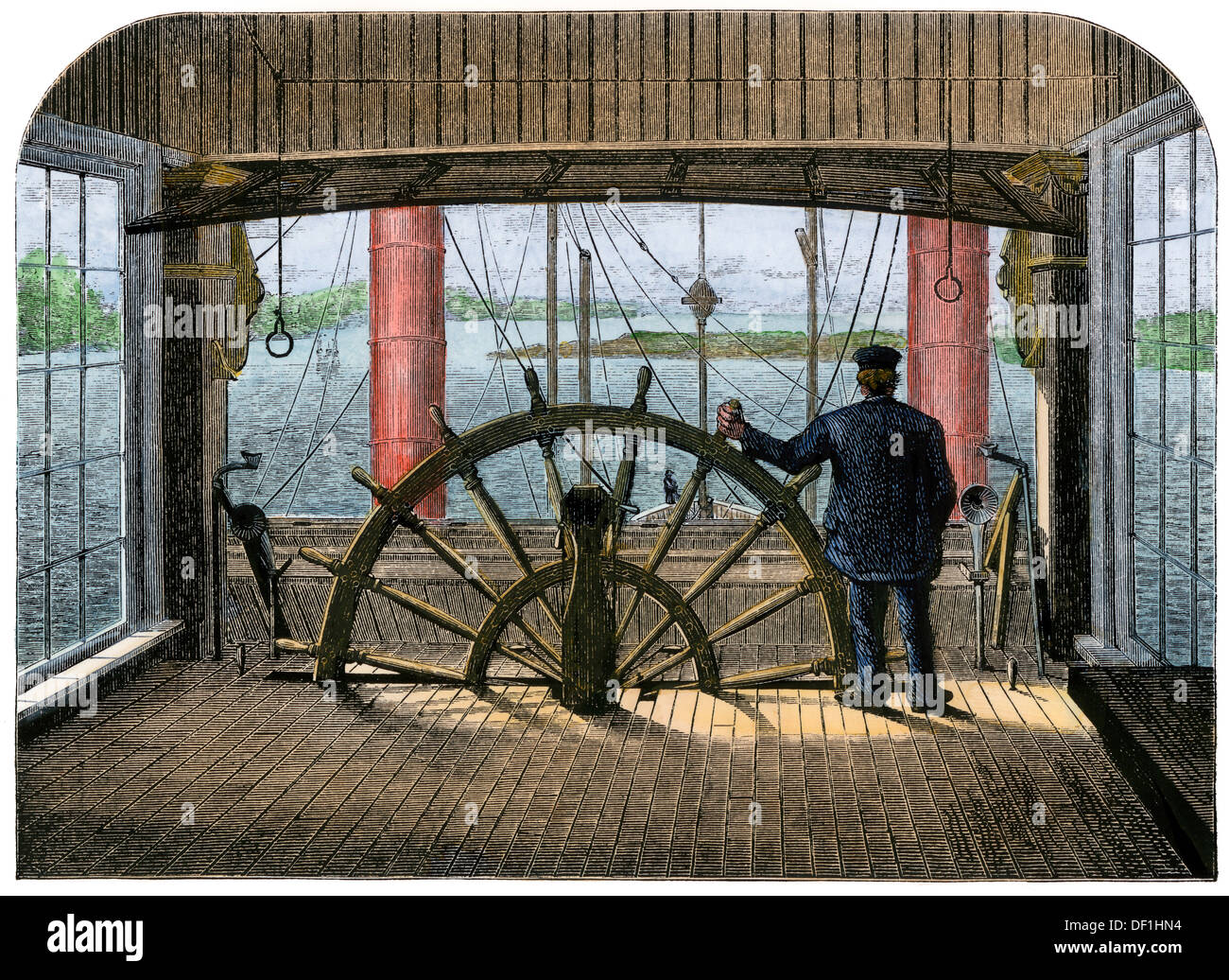 Pilota di casa del Mississippi riverboat 'grande repubblica' 1870s. Colorate a mano la xilografia Foto Stock