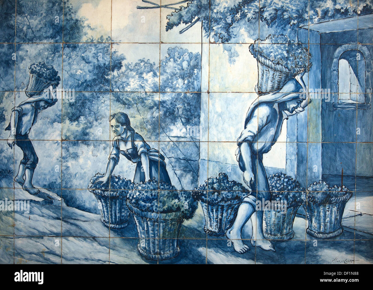 Madeira, Funchal, azulejos, tema di raccolto, vintage Foto Stock