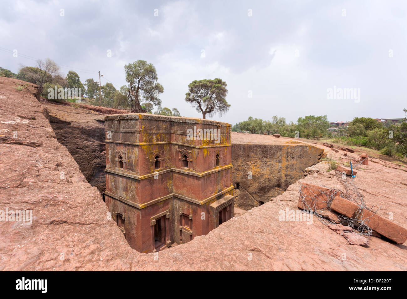 Bet Giyorgis scavato nella roccia chiesa Lalibela in Etiopia. Foto Stock
