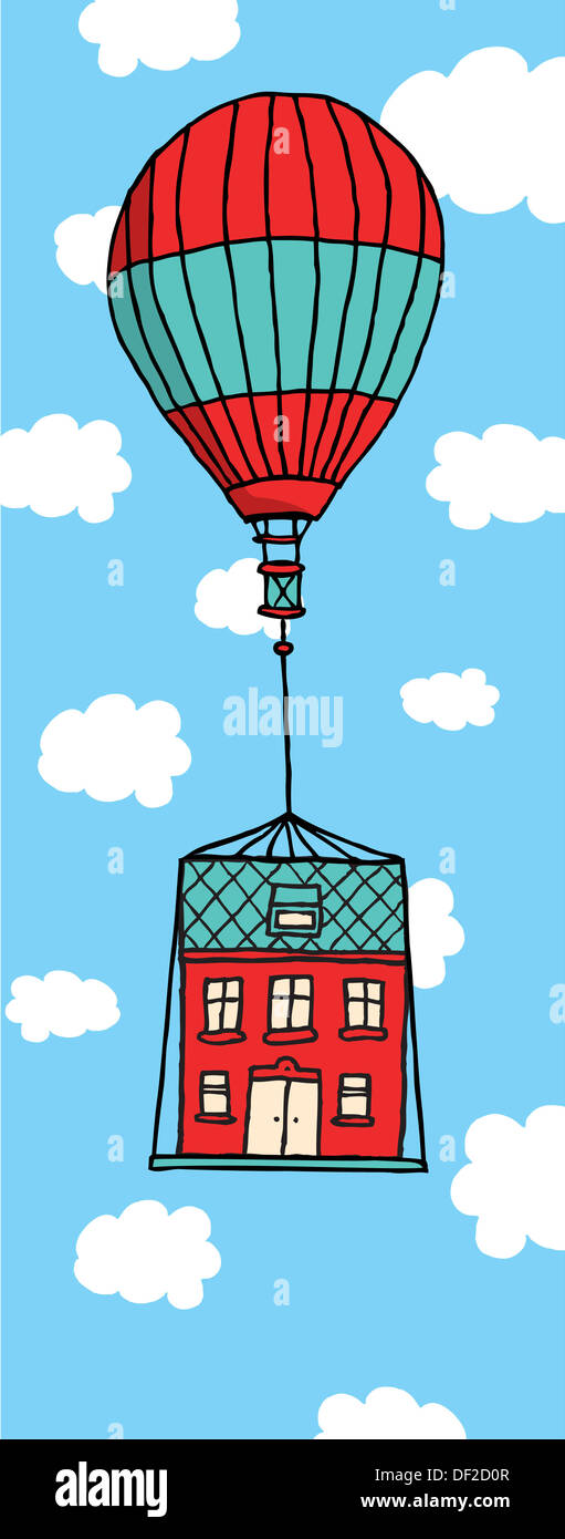 Casa in movimento flottante con palloncino Foto Stock