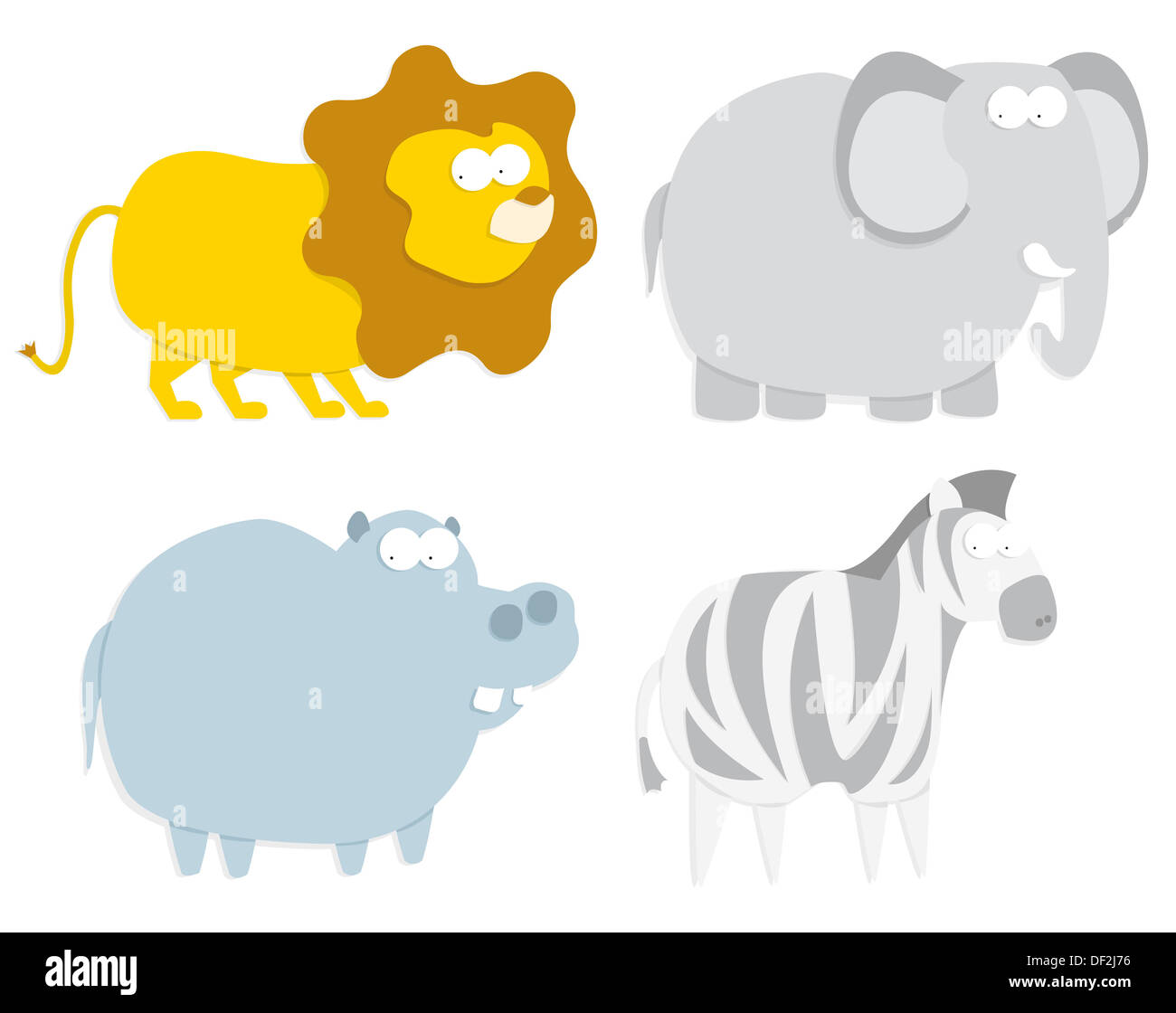 Animali selvatici: lion, ippopotami, zebre e elephant Foto Stock
