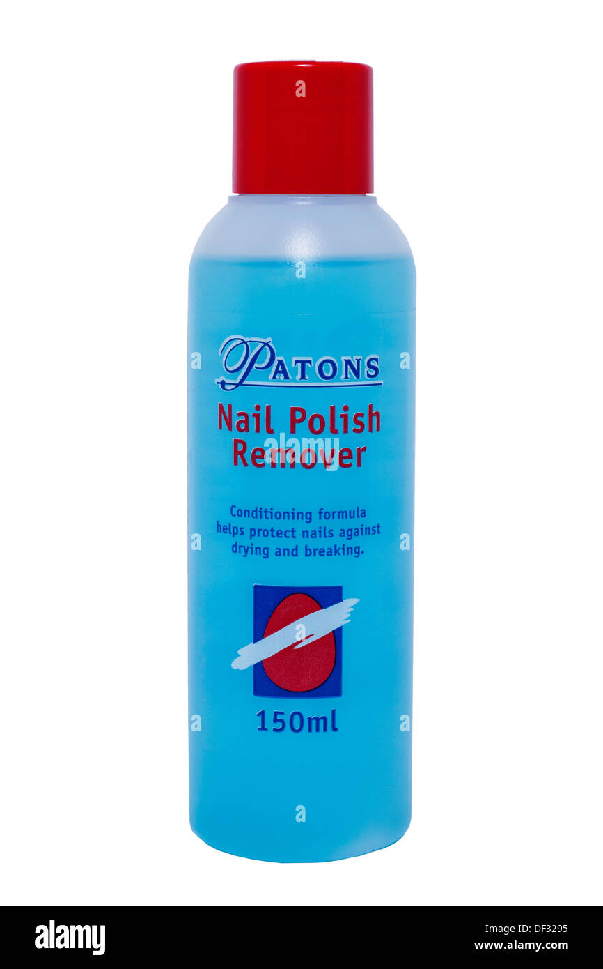 Una bottiglia di Patons Nail Polish Remover su sfondo bianco Foto Stock