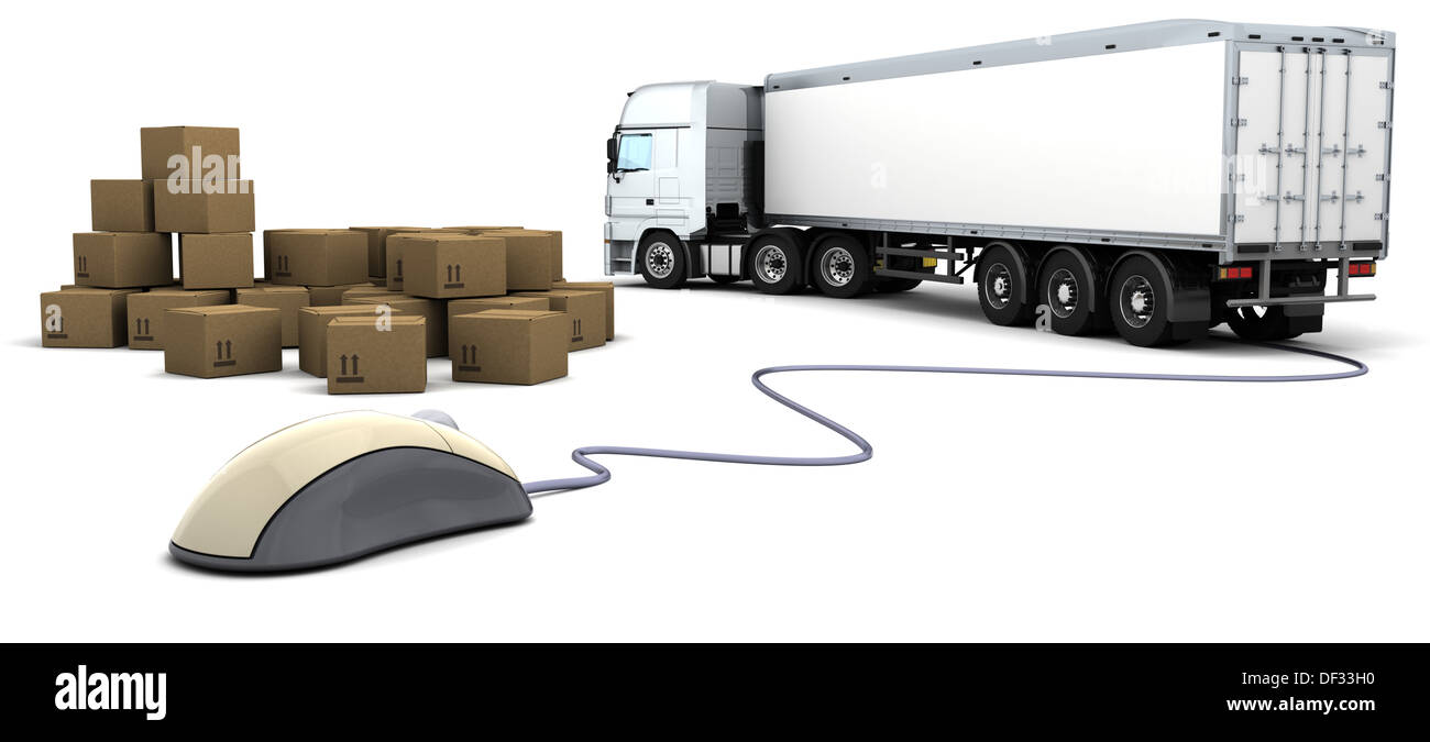 3D render del trasporto merci online order tracking Foto Stock