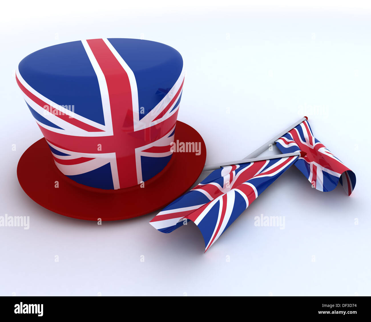 3D render di Unione Jack Giubileo Hat e Flag Foto Stock