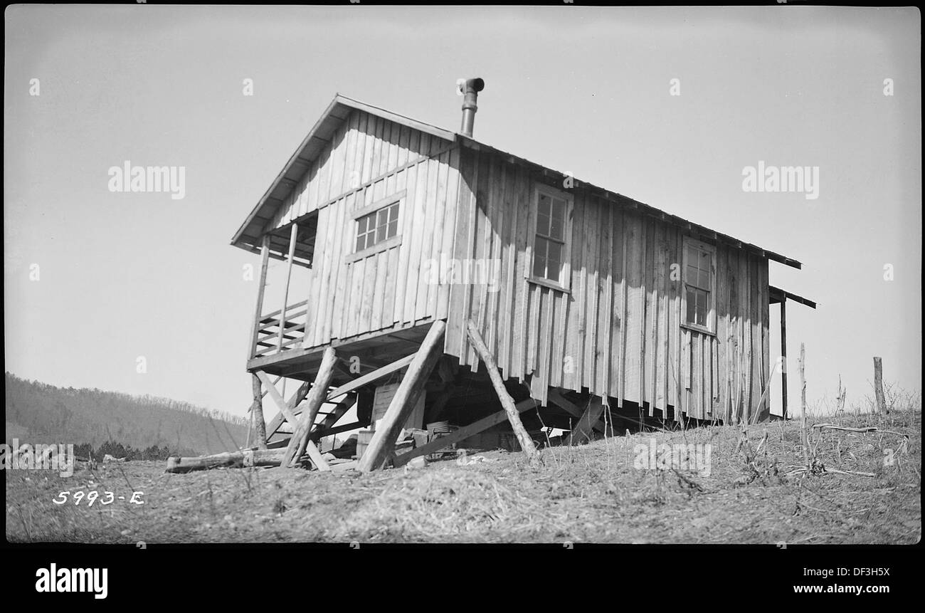 La casa di Brown è mostrata danneggiata da una tempesta di vento, illustrando il potere della natura e la distruzione causata da gravi eventi meteorologici. Il danno alla casa riflette la vulnerabilità delle strutture a condizioni meteorologiche estreme. Foto Stock