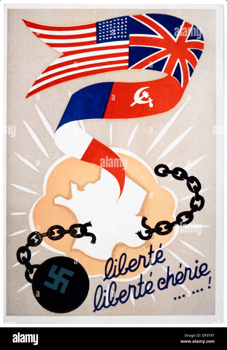 Manifesto francese, "libertà, cari liberty', la II Guerra Mondiale, 1944 Foto Stock