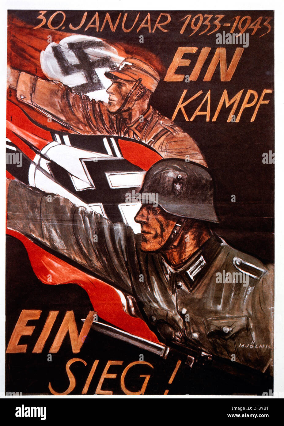 Poster nazista per commemorare il decimo anniversario di Adolf Hitler l'ascesa al potere, "una lotta, una vittoria', 1943 Foto Stock