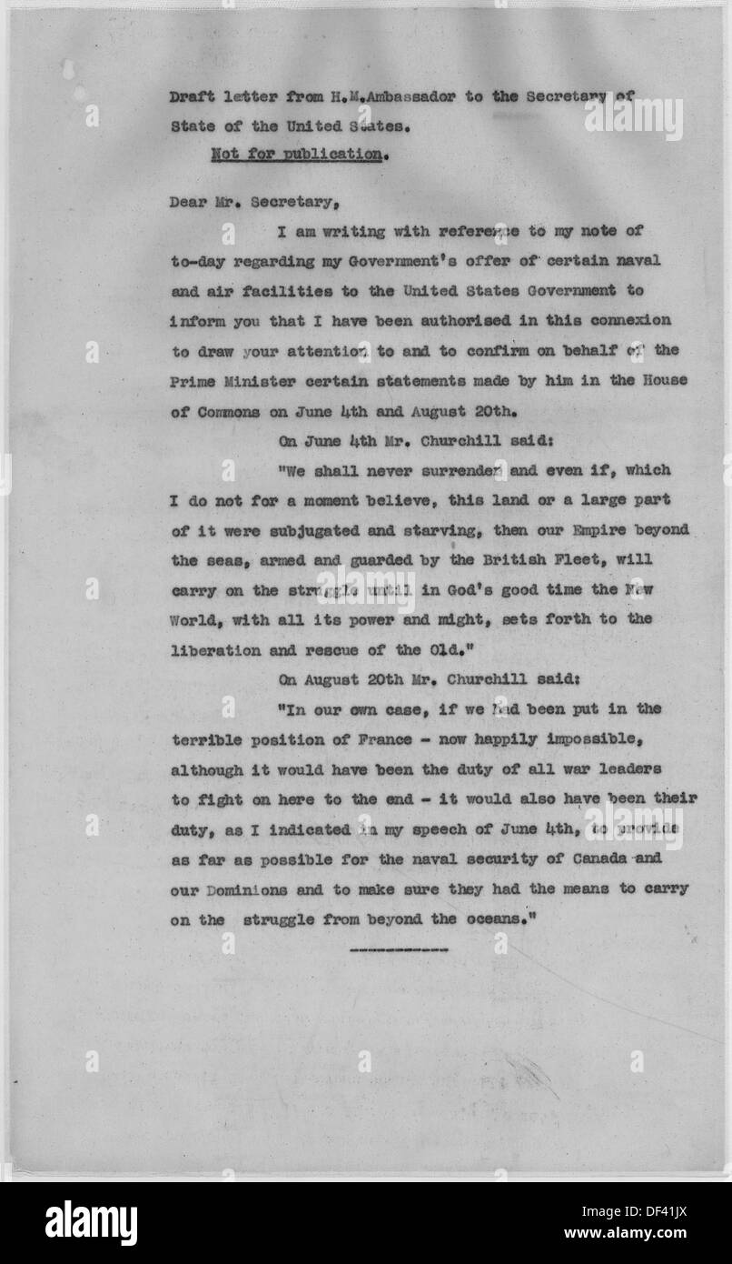 Una bozza di una lettera di Lord Lothian a Cordell Hull, datata 1948, che evidenziava la corrispondenza diplomatica tra gli Stati Uniti e il Regno Unito nel periodo successivo alla seconda guerra mondiale. Foto Stock