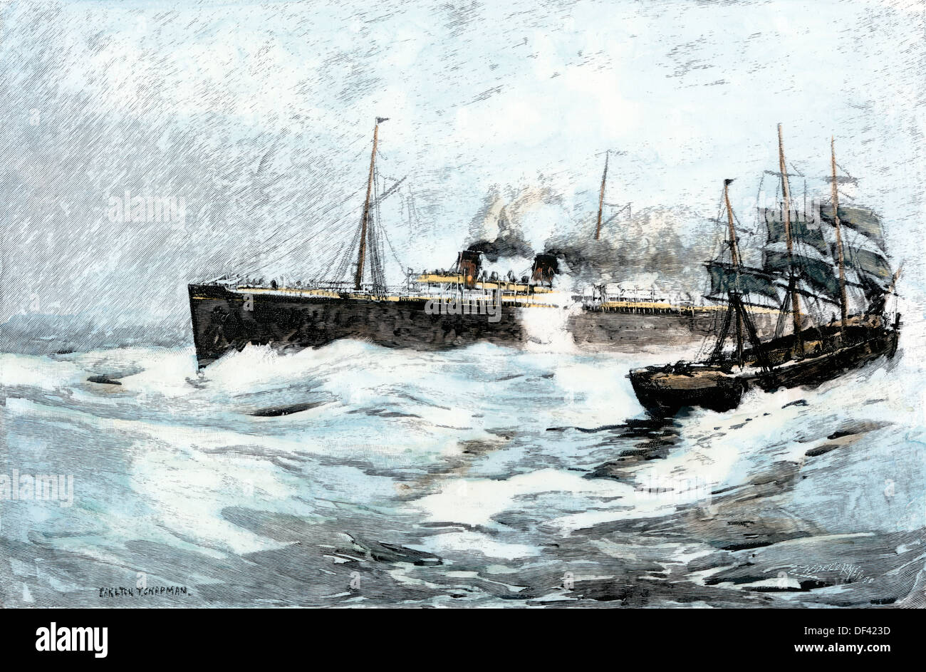 White Star Motonave passeggeri 'Majestic' in un viaggio, 1890s. Colorate a mano la xilografia Foto Stock