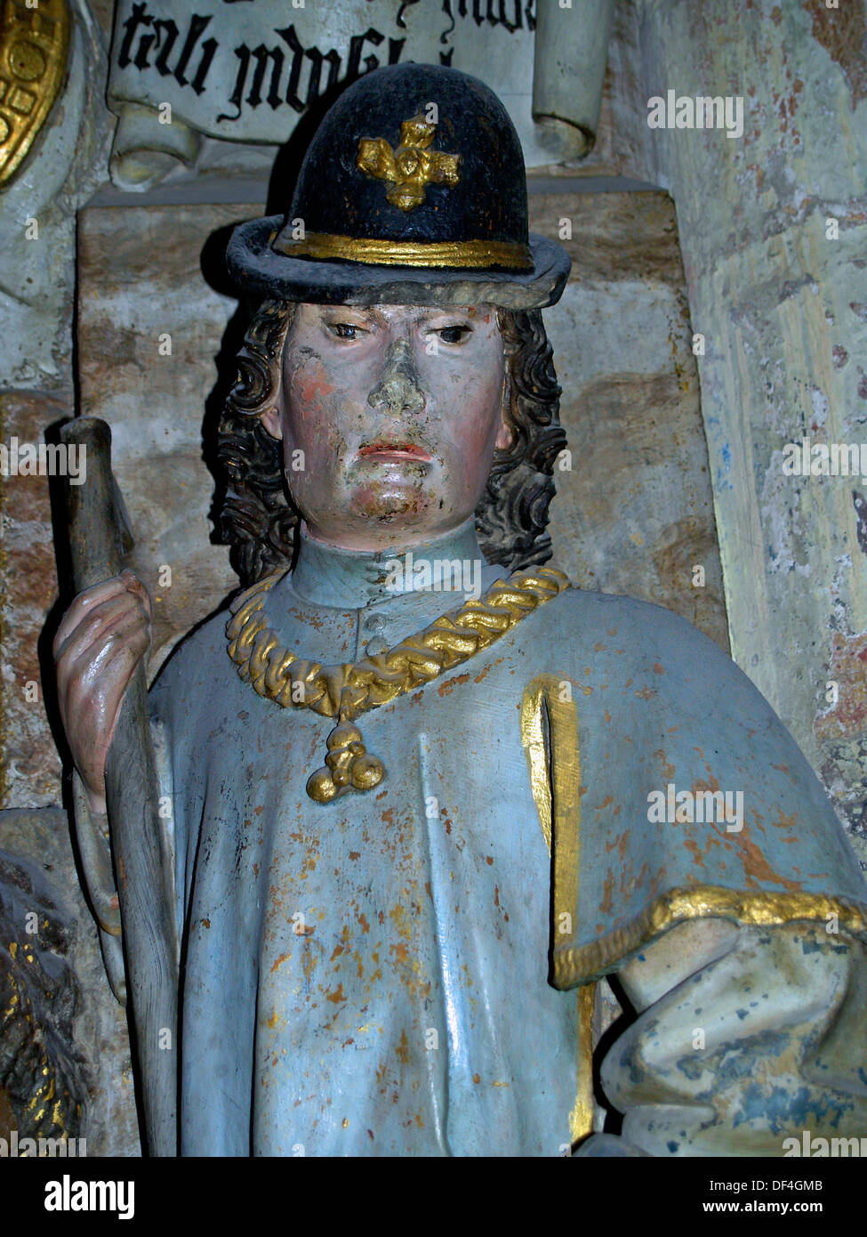 Una figura scolpita dietro l'altare della Cattedrale di León,Leon,Spagna Foto Stock