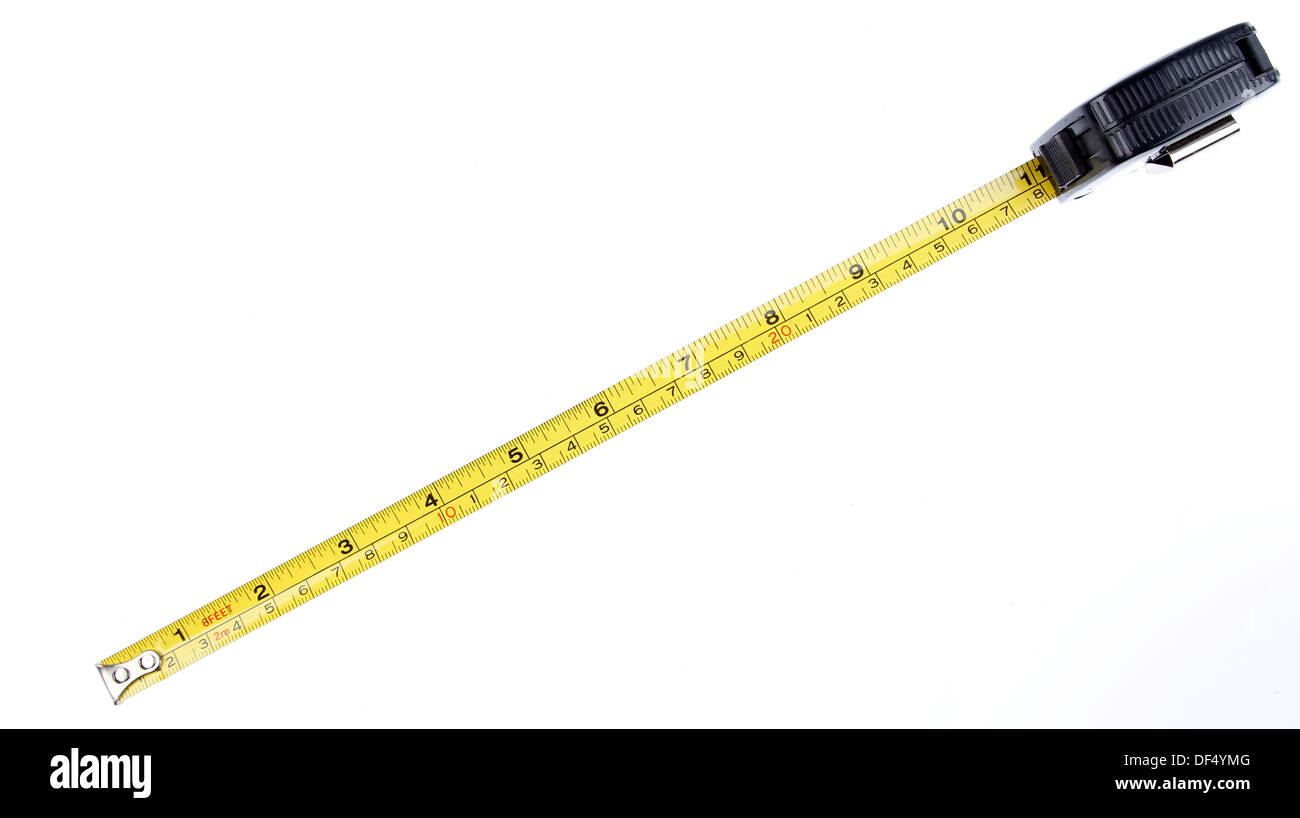 Nastro di misurazione su sfondo semplice Foto Stock