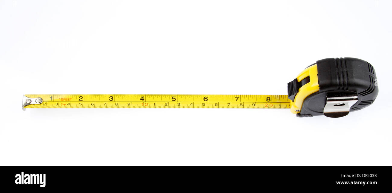 Nastro di misurazione su sfondo semplice Foto Stock