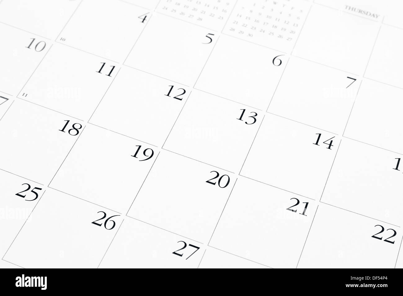 Primo piano di date sul calendario pagina Foto Stock