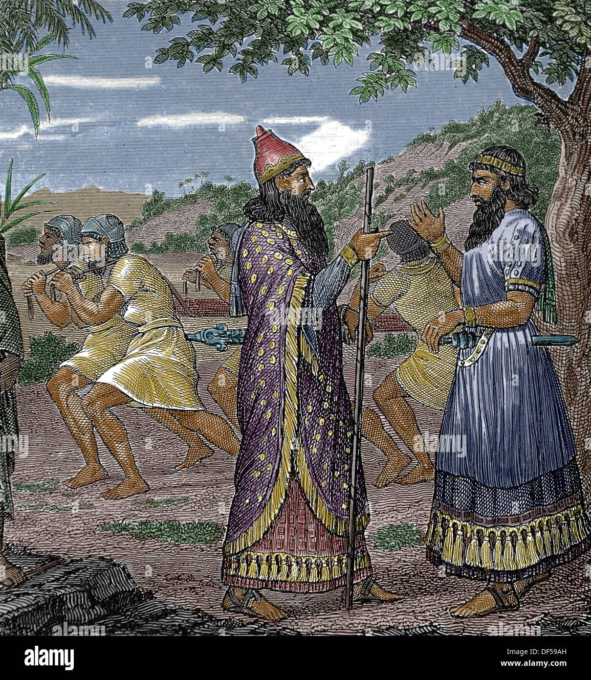 Mesopotamia. L'Assiria. Gli Assiri. Incisione. Incisione. (Dopo colorazione). Foto Stock