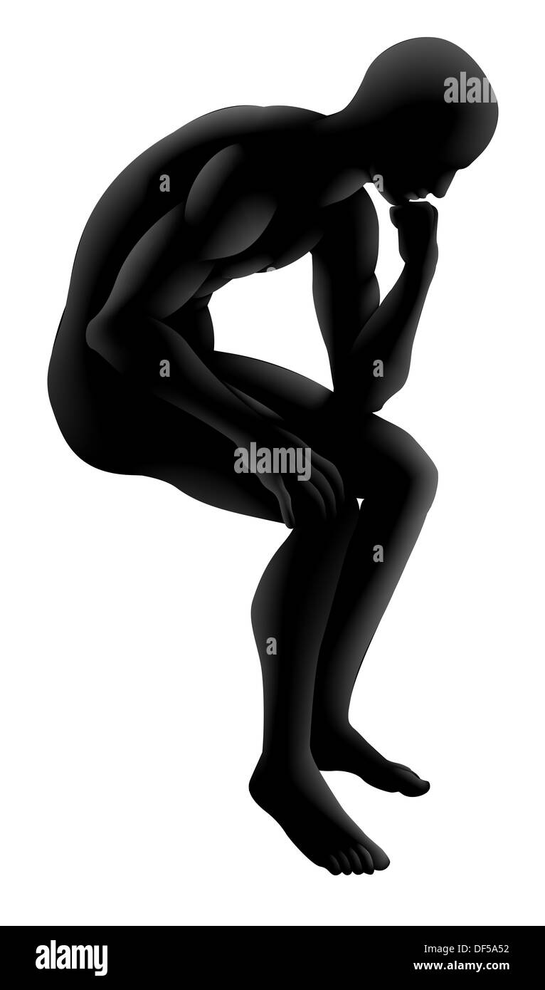 Uomo in un pensatore style pongono, potrebbe un concetto di intelletto, psicologia, filosofia o simili o qualunque domande o di pensare. Foto Stock
