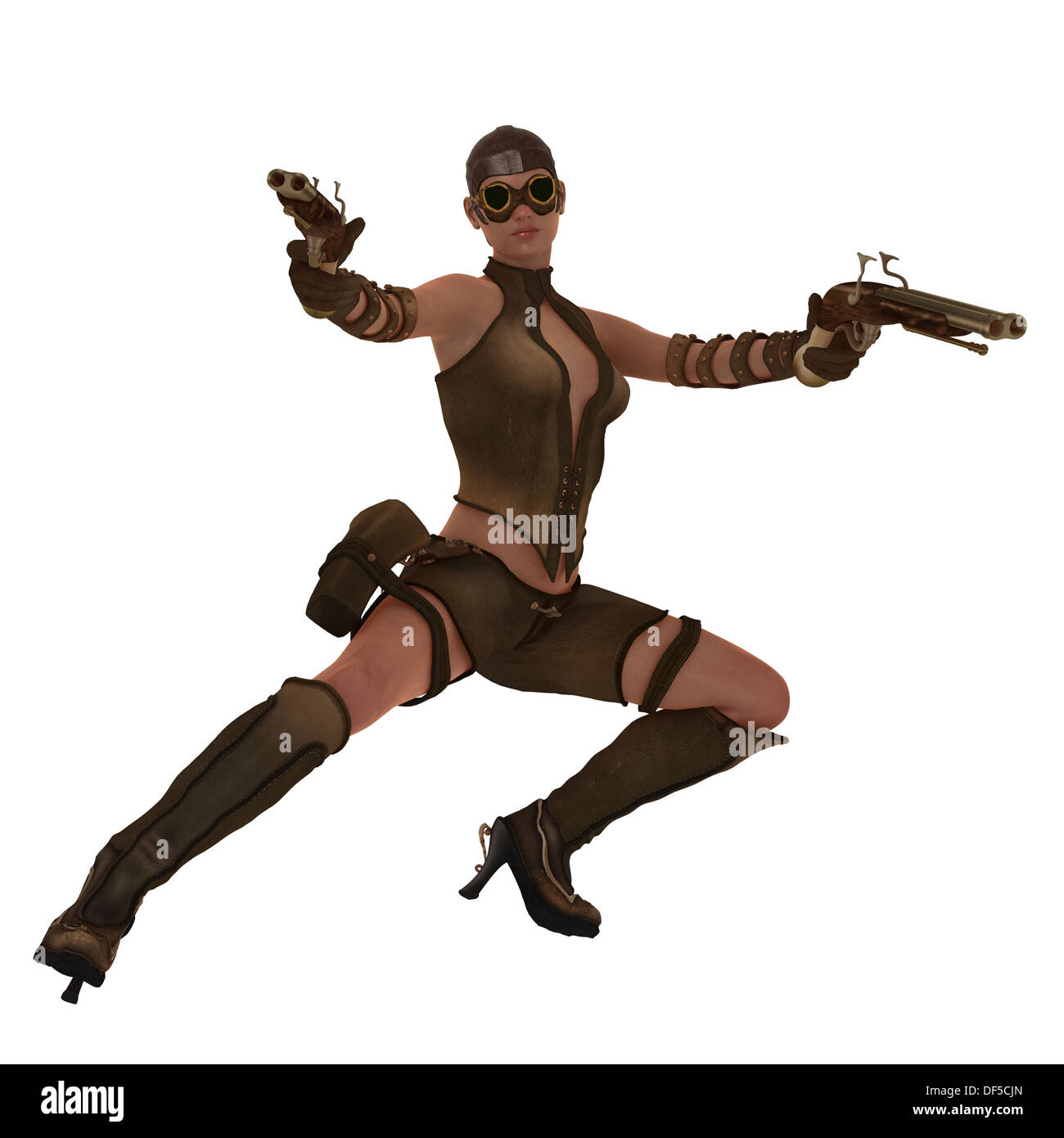 Azione guerriero steampunk ragazza Foto Stock