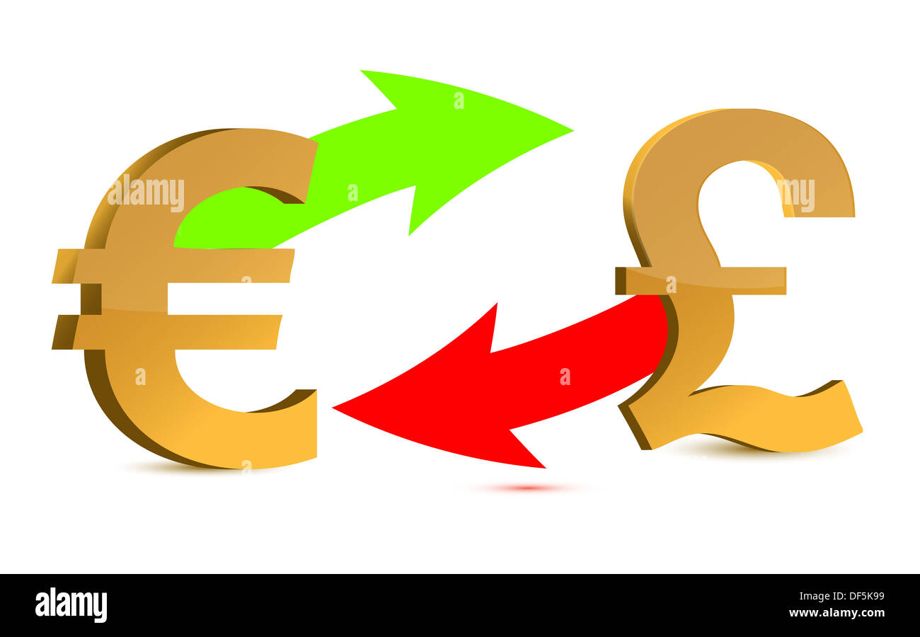 Cambio valuta. Euro e sterlina isolati su sfondo bianco. Foto Stock