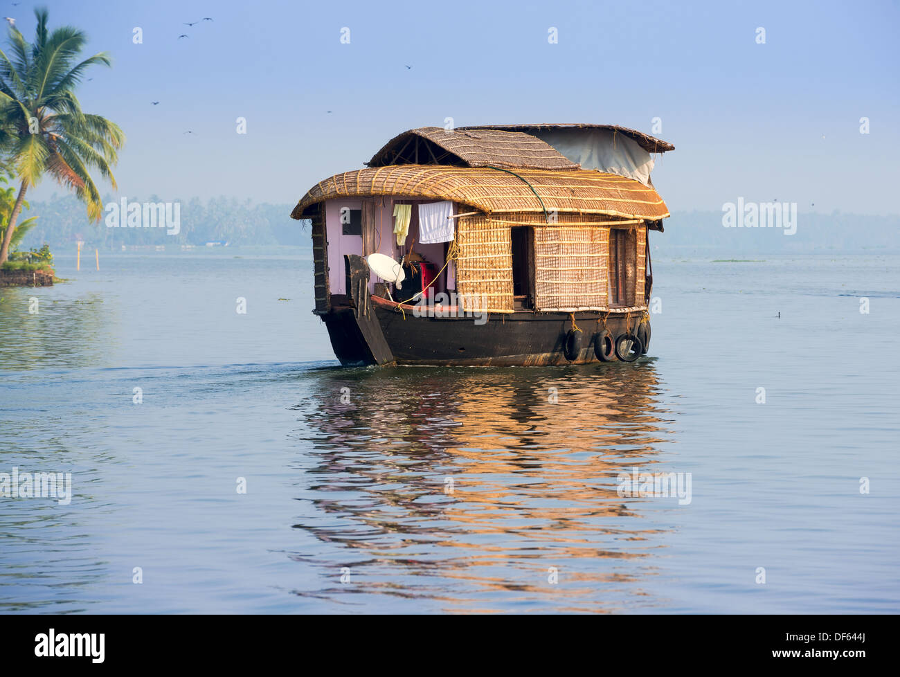 Paesaggio con houseboat in kerala backwaters, India Foto Stock
