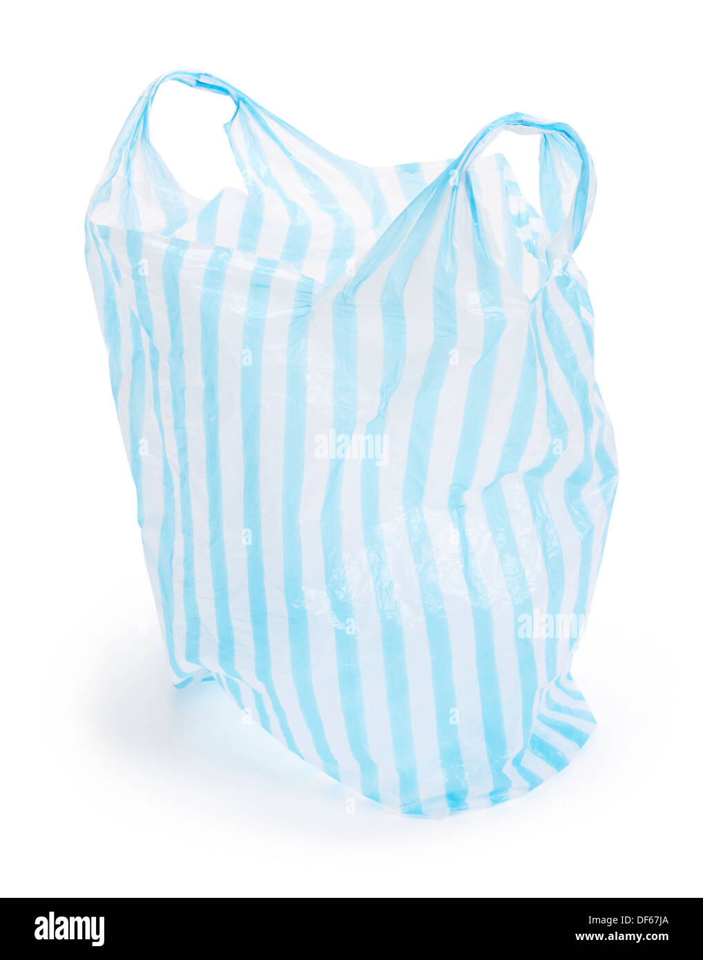 Blu e bianco in plastica con striping shop borsa di trasporto Foto Stock