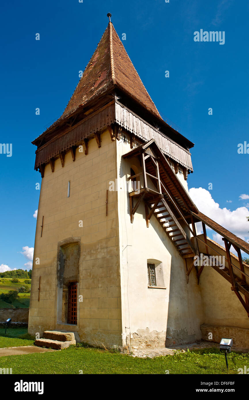 Torre difensiva del Sassone fortificato chiesa di Biertan , in Romania , Patrimonio Mondiale dell Unesco Foto Stock