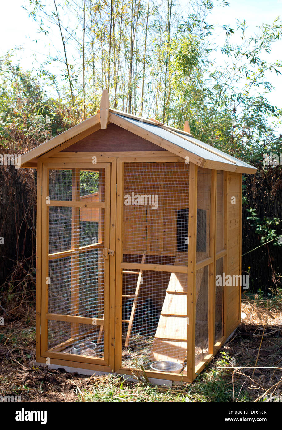 Gallina di legno casa in un piccolo giardino Foto Stock