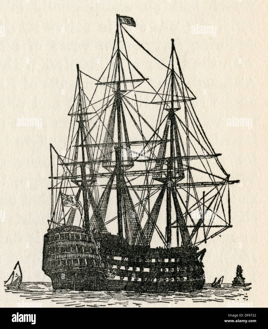 HMS Victory, Lord Nelson nave ammiraglia nella Battaglia di Trafalgar nel 1805. Dal romanticismo della nave mercantile, pubblicato nel 1931. Foto Stock