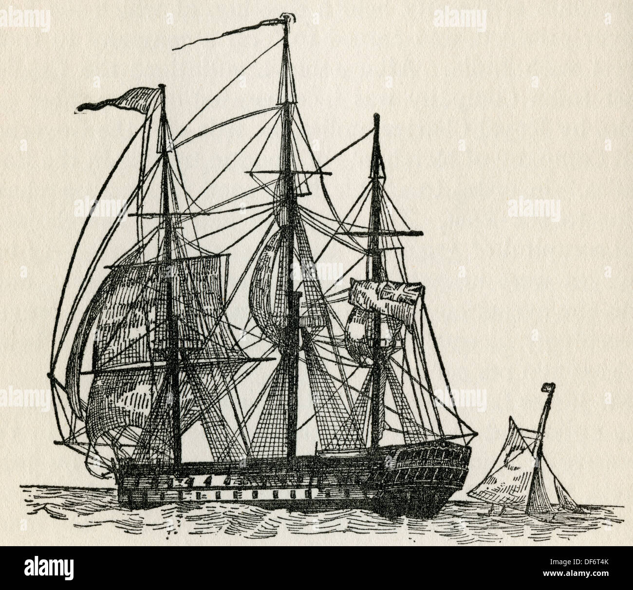 Il Tamigi, un olandese East Indiaman di 1424 tonnellate. Dal romanticismo della nave mercantile, pubblicato nel 1931. Foto Stock
