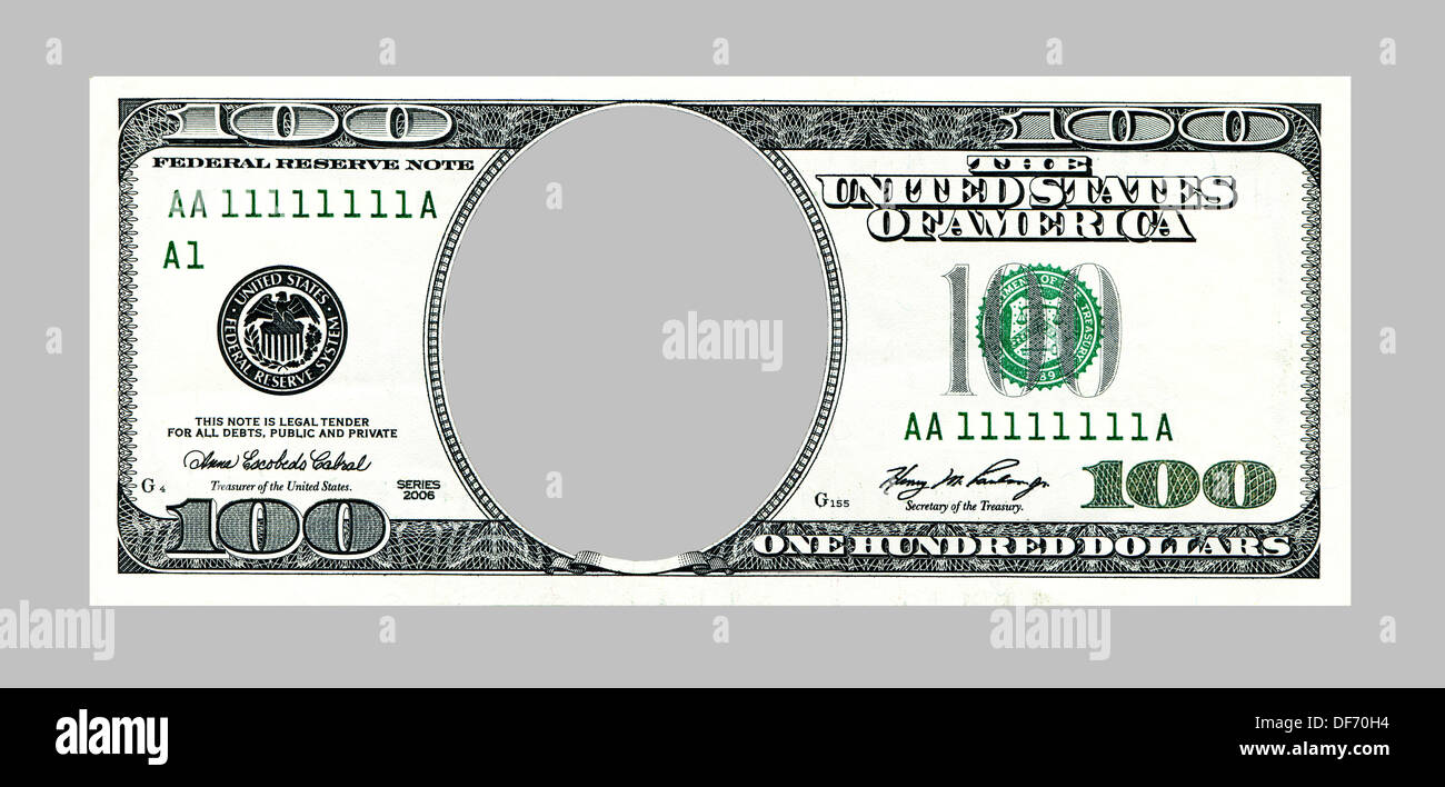 Un centinaio di dollari con un foro invece di una faccia Foto Stock