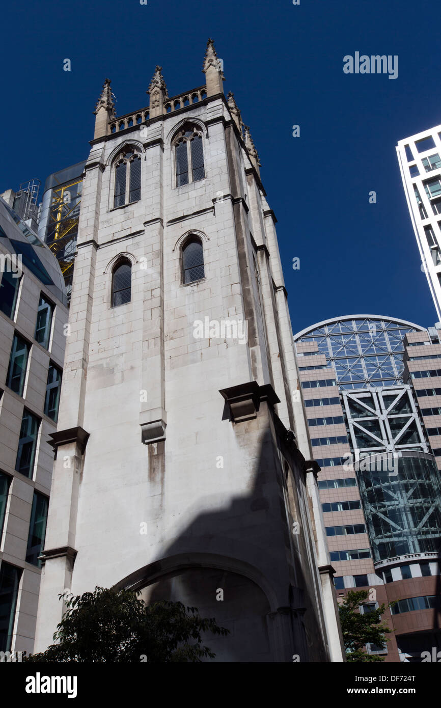 Saint Alban Chiesa torre, Wood Street, Londra, Inghilterra, Regno Unito. Foto Stock