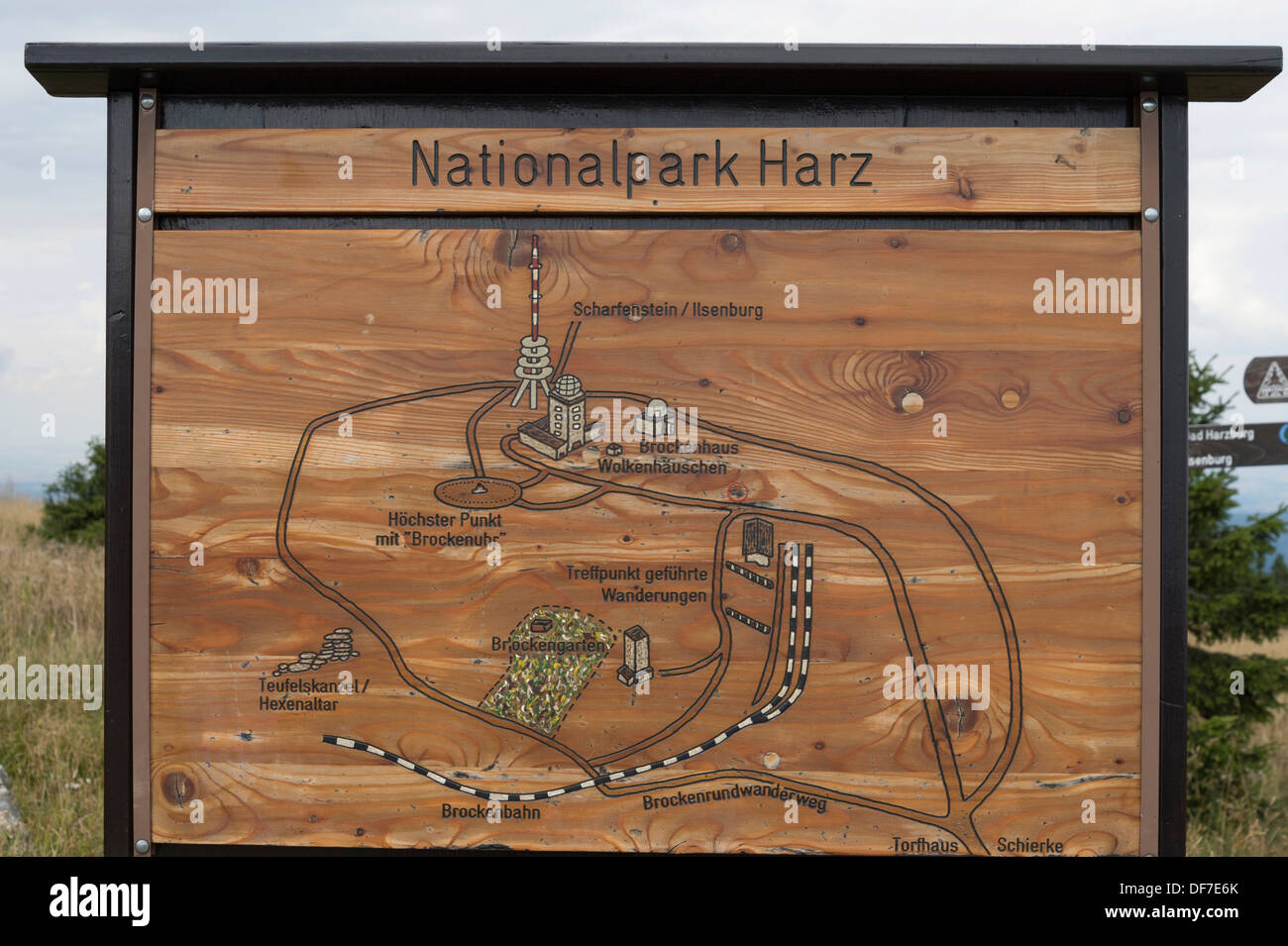 Mappa di Monte Brocken Plateau Sommitale area, Brocken, Wernigerode, Sassonia-Anhalt, Germania Foto Stock