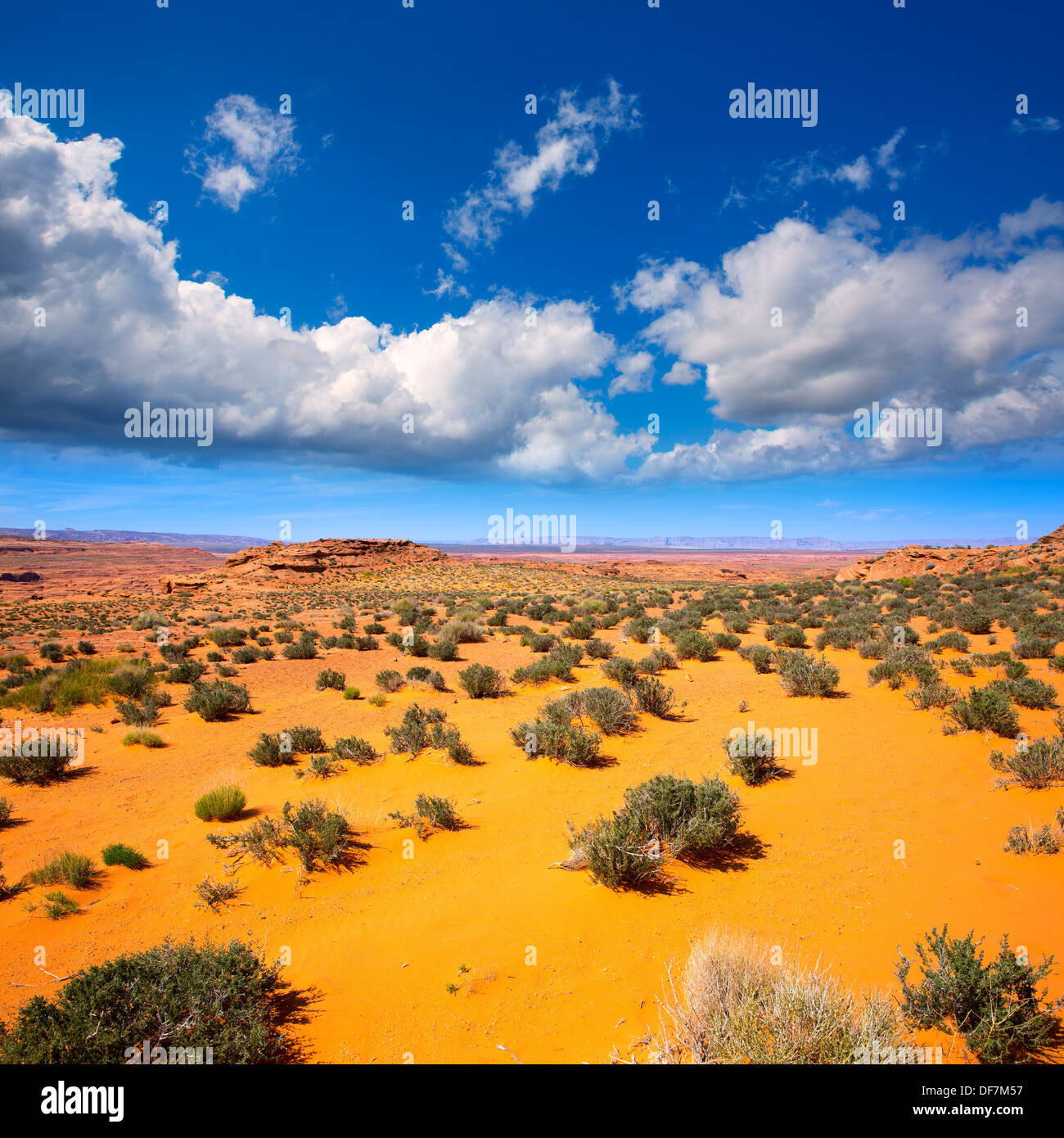 Arizona deserto vicino fiume Colorado USA terreno arancione e blu cielo Foto Stock