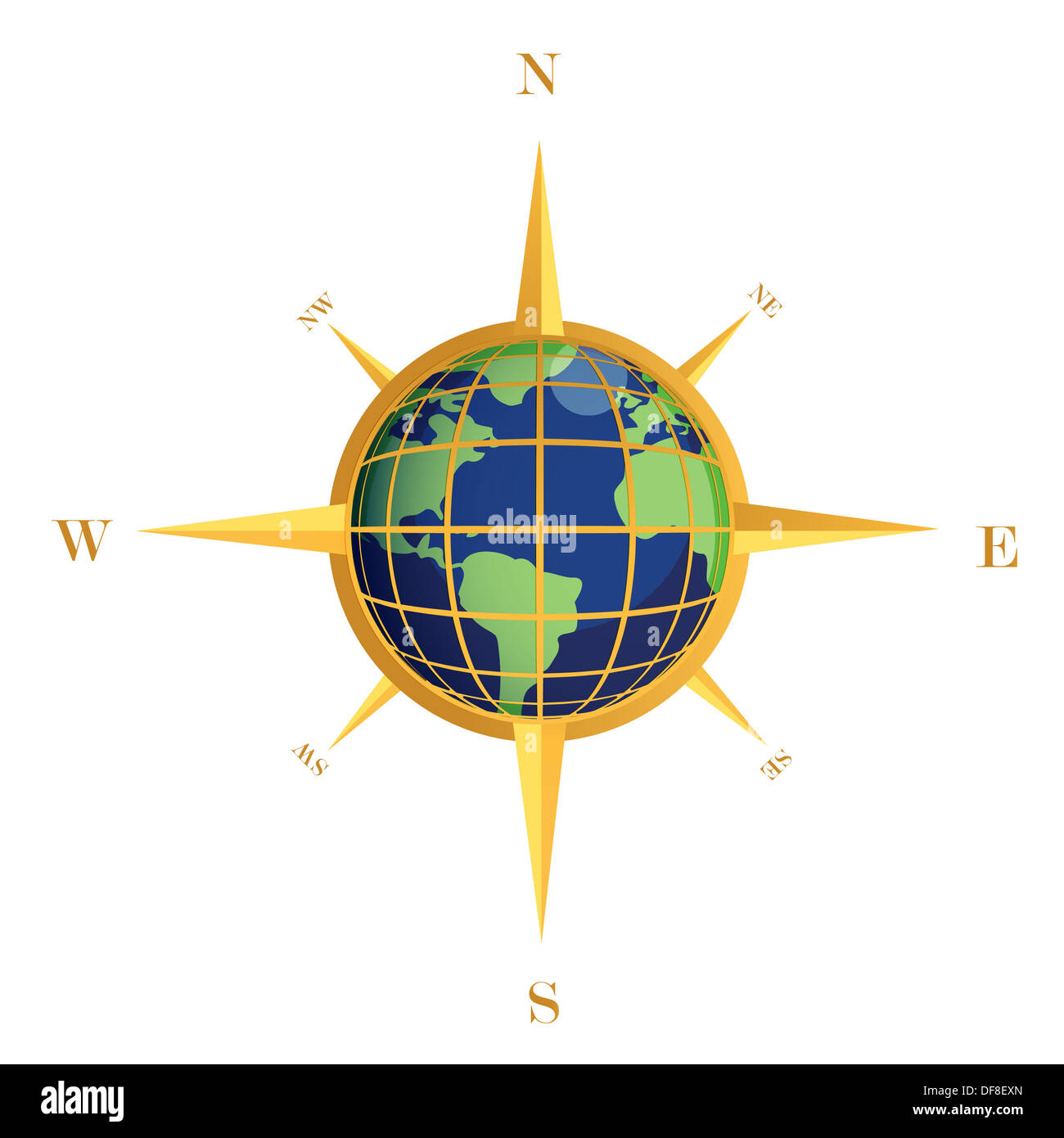 Compasso d'oro globe illustration design isolato su bianco Foto Stock