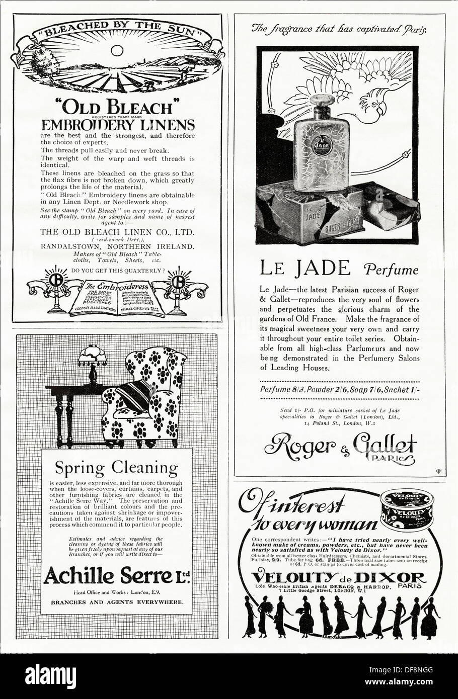 Pagina di annunci. Originale di 1920s Annunci pubblicitari di prodotti tipici del periodo, la rivista dei consumatori annunci circa 1924 Foto Stock