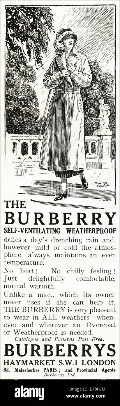 Originale di 1920s pubblicità pubblicità LA BURBERRY cappotto impermeabile,  rivista di consumatori annuncio circa 1924 Foto stock - Alamy