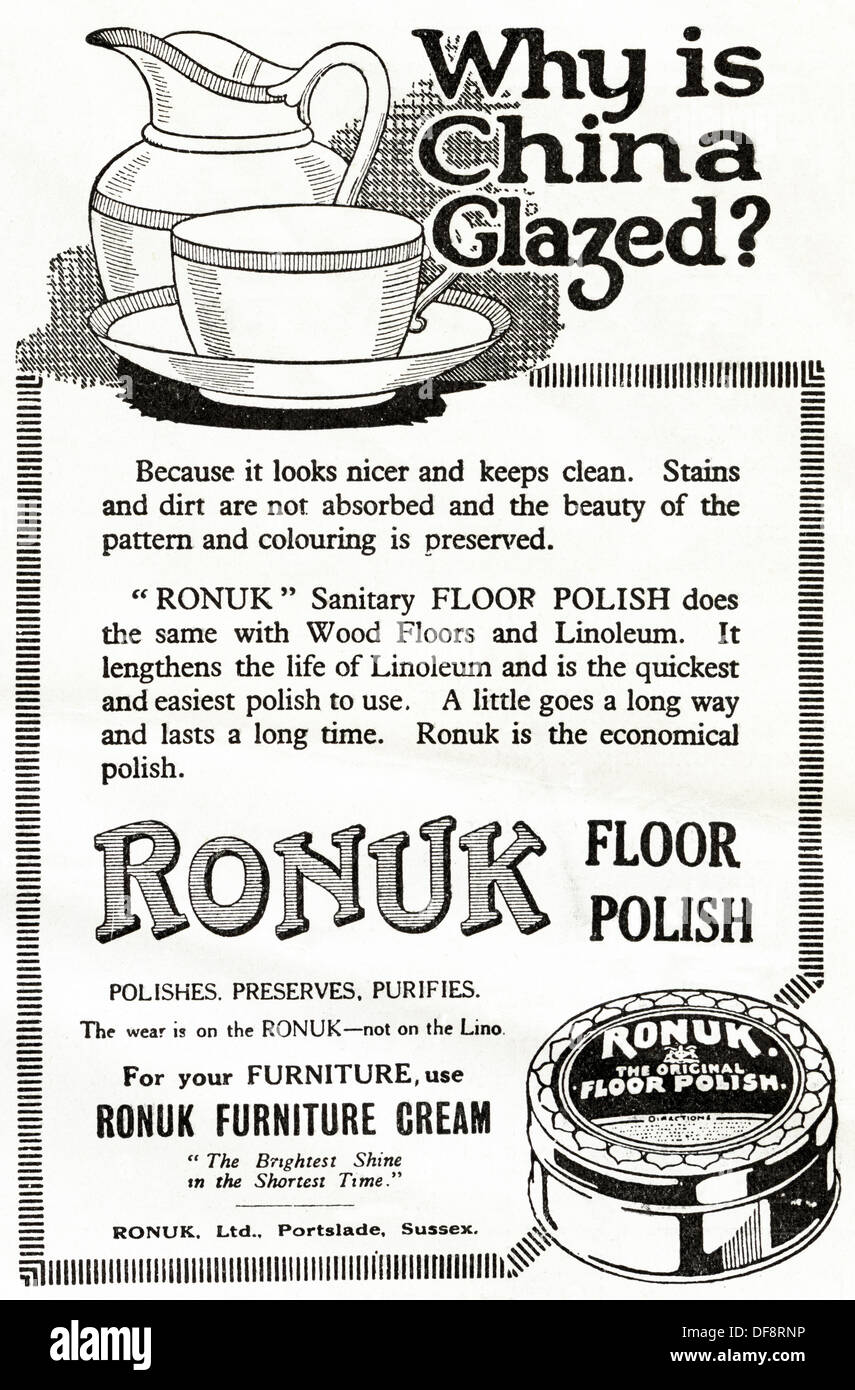 Originale di 1920s pubblicità pubblicità pavimento RONUK polacco, rivista di consumatori annuncio circa 1924 Foto Stock