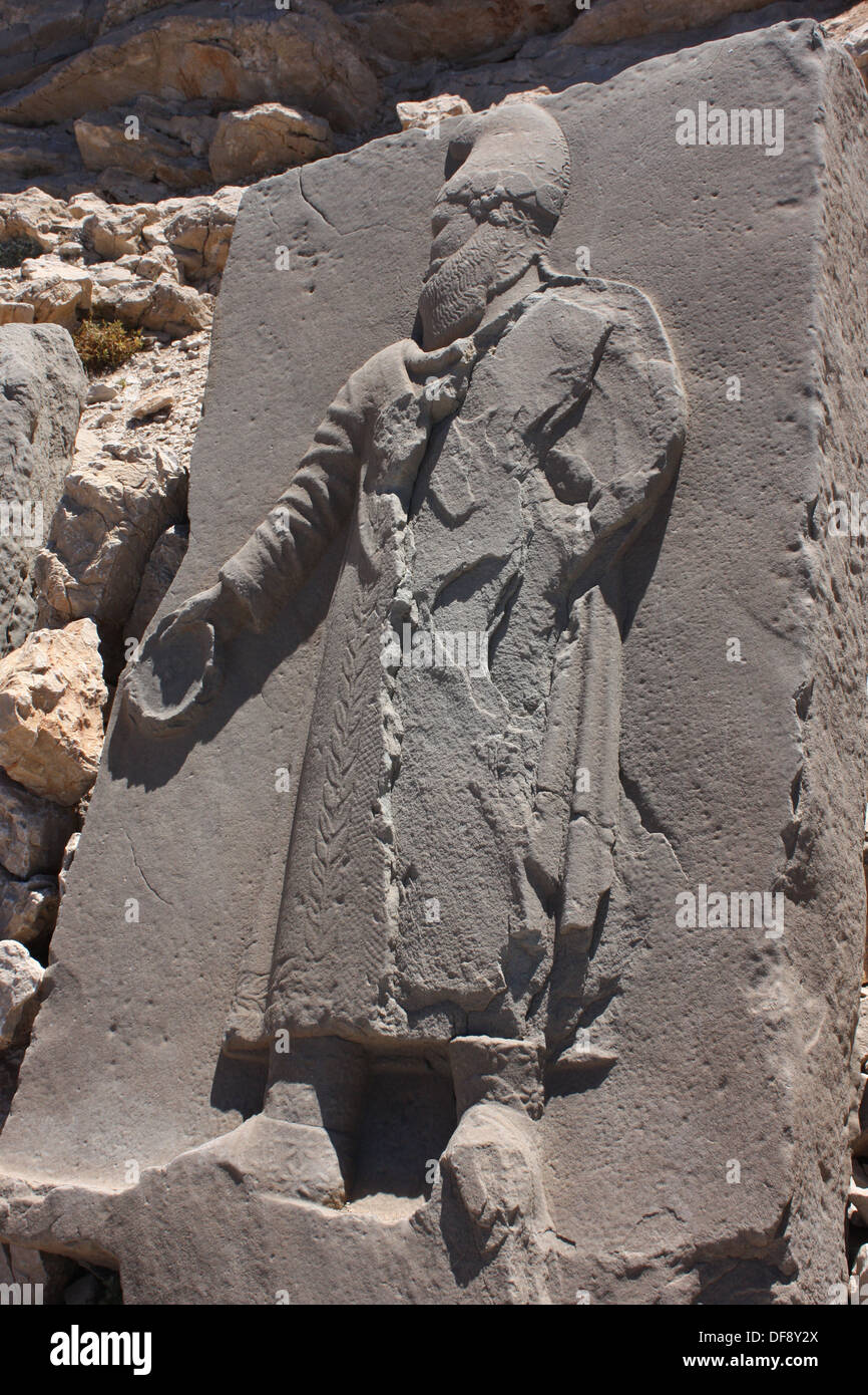 Scolpire il re Antioco a monte Nemrut in Turchia Foto Stock