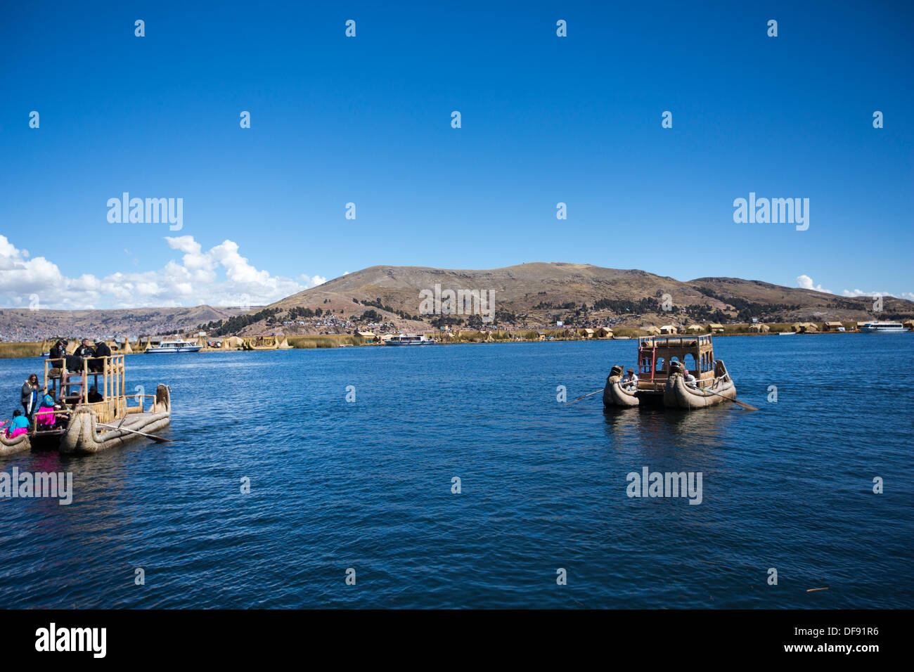 Gita in barca sul lago Titicaca Foto Stock