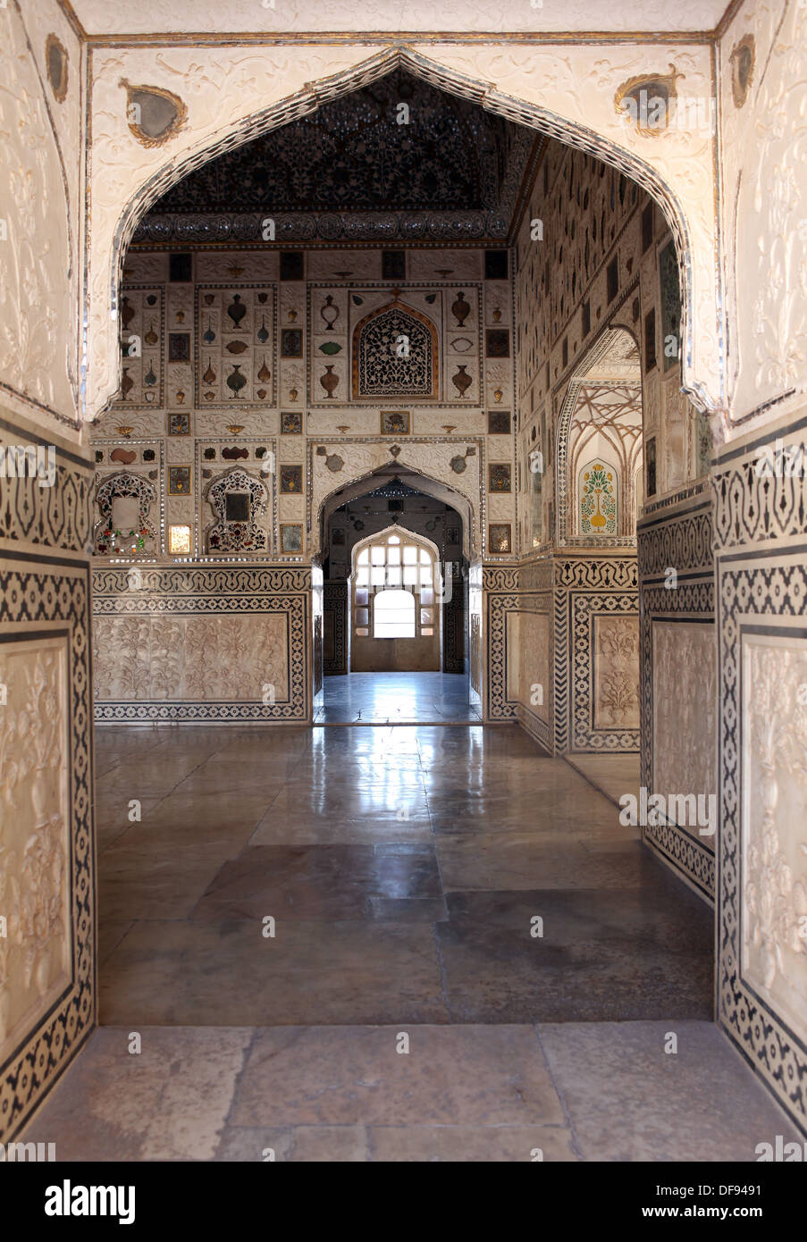 Sheesh Mahal o Palazzo degli specchi, Ambra Fort, Jaipur, Rajasthan, India, Asia Foto Stock