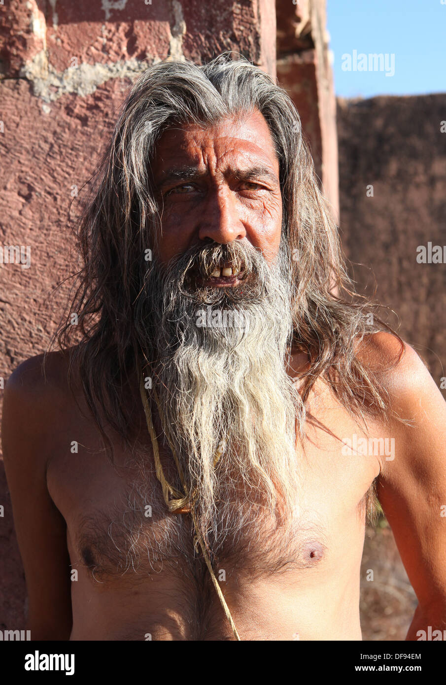 Ritratto di un santo uomo vicino a Jaipur, Rajasthan,l'India Foto Stock