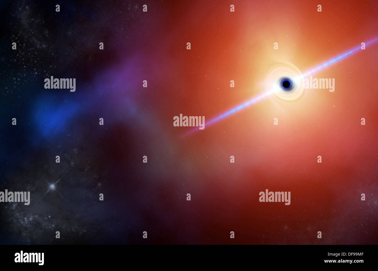 Paesaggio di spazio in prossimità di un buco nero stella con disco di accrescimento Foto Stock