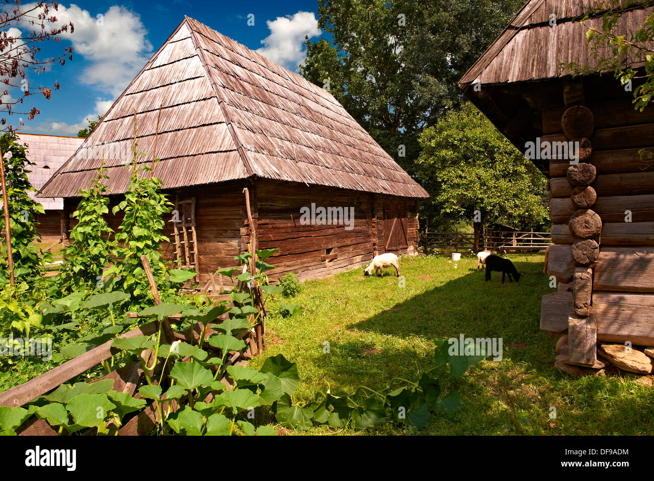 Xix secolo tradizionale casa di campagna della Valle di Iza, il museo del villaggio vicino Sighlet, Maramures, nel nord della Transilvania Foto Stock