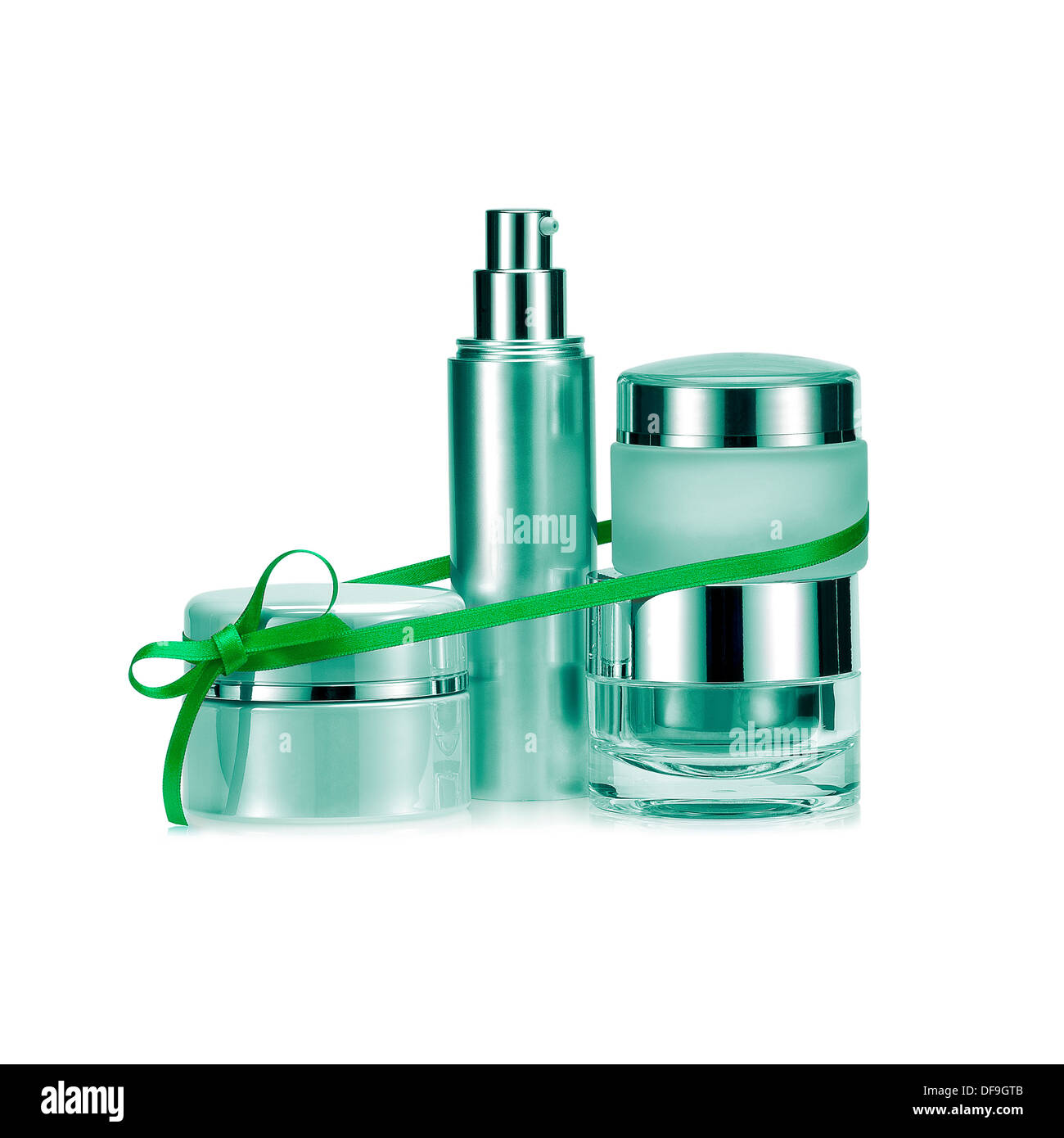 Nameless beauty set regalo su sfondo bianco in colore verde Foto Stock