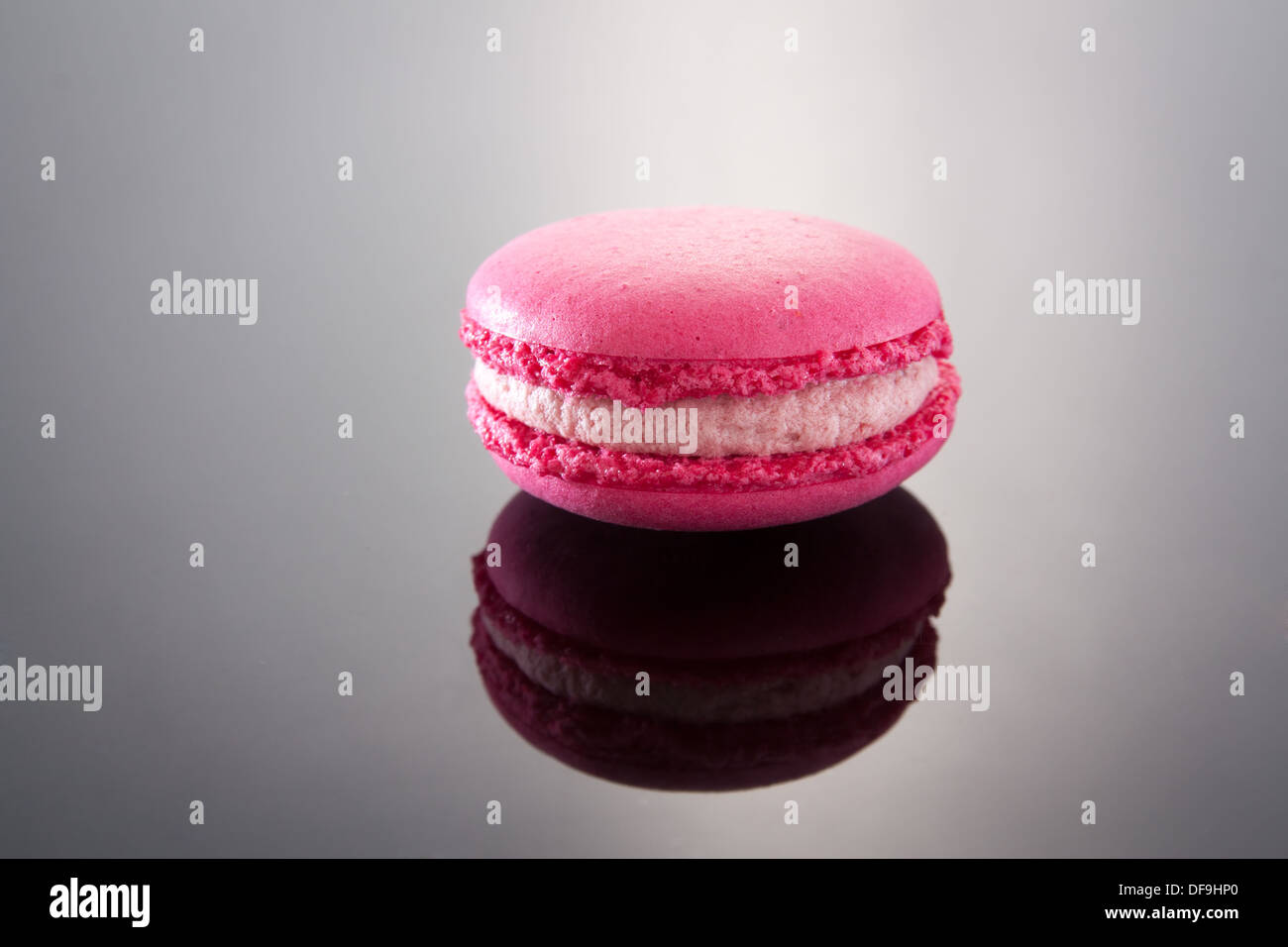 Lampone Macaron sul gradiente dello sfondo Foto Stock