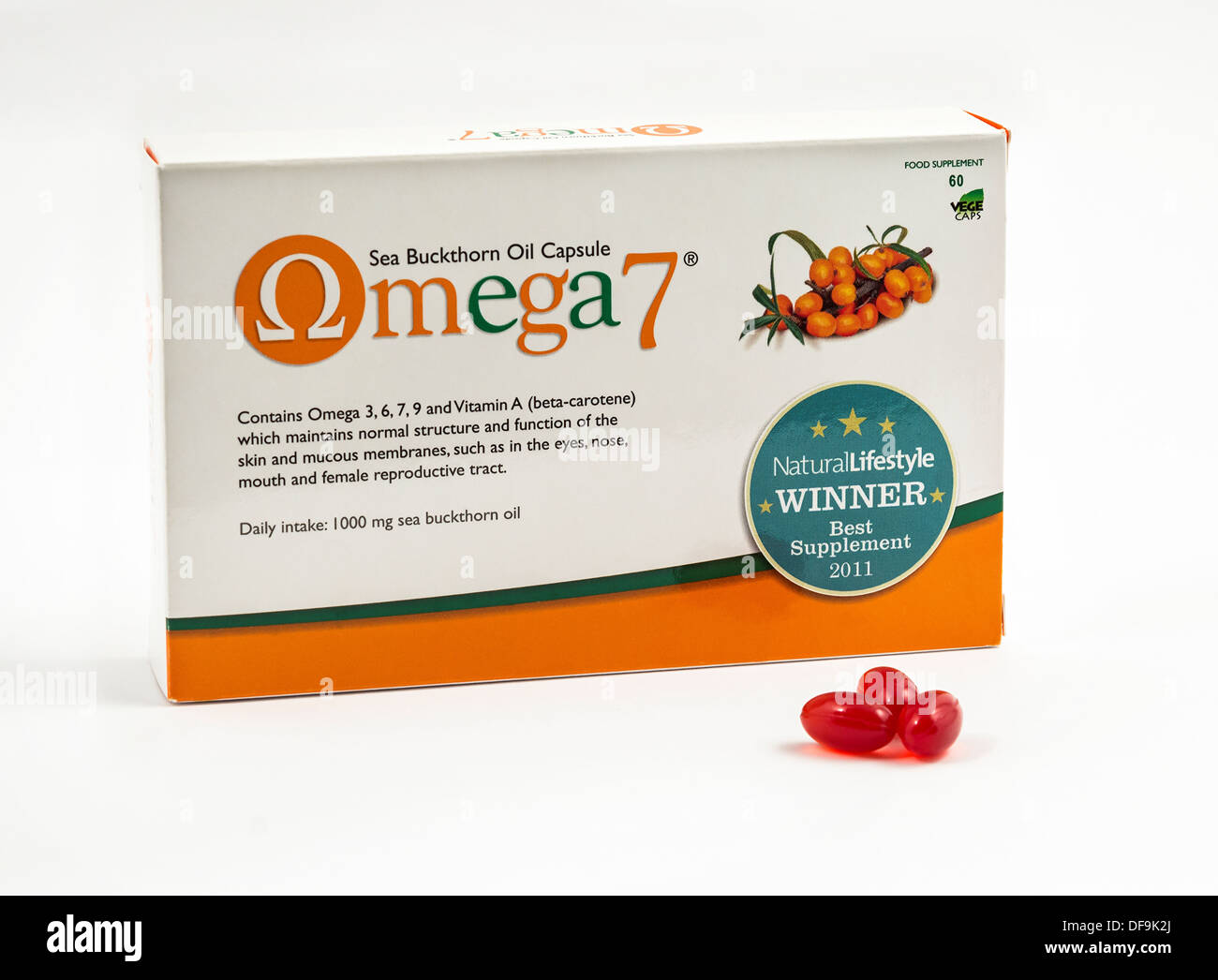 Omega 7 capsule (bacche di olivello spinoso Olio). Foto Stock
